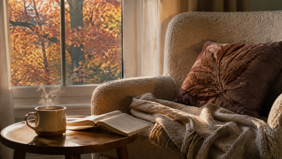 Atmosfera autunnale, dettagli rosa e lettura